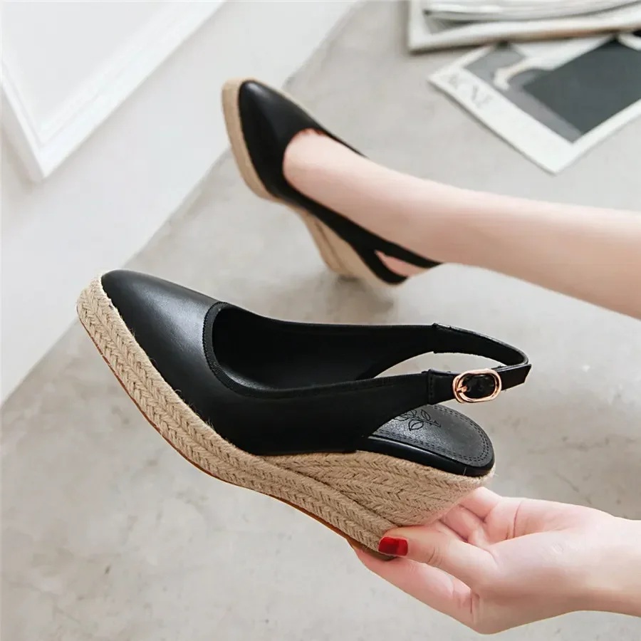 Sandali con zeppa da donna Bianco Nero Tacchi alti Espadrillas Office Party Summer Platform Slingback Cinturino con fibbia Scarpe da pescatore da