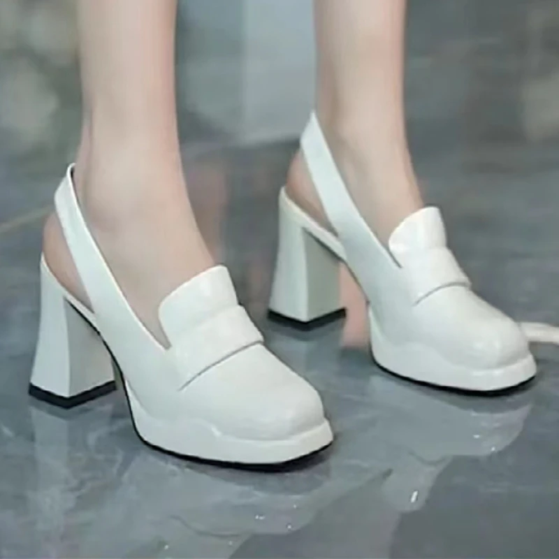 Zapatos de tacón alto de punta redonda para mujer, sandalias de plataforma sin cordones, novedad de primavera y otoño, 2023