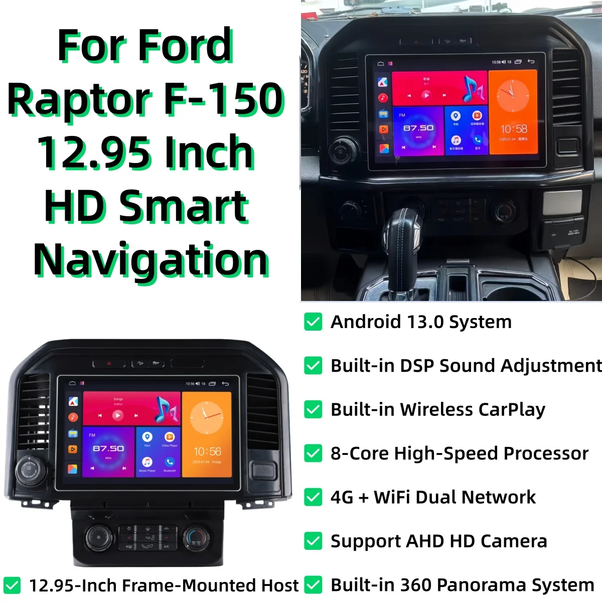 Android 13.0 Car Carplay GPS Navigation For Ford F150 2015-2021 Multimedia Stereo Player Radio Tape Head unit HD 13 Inch Screen