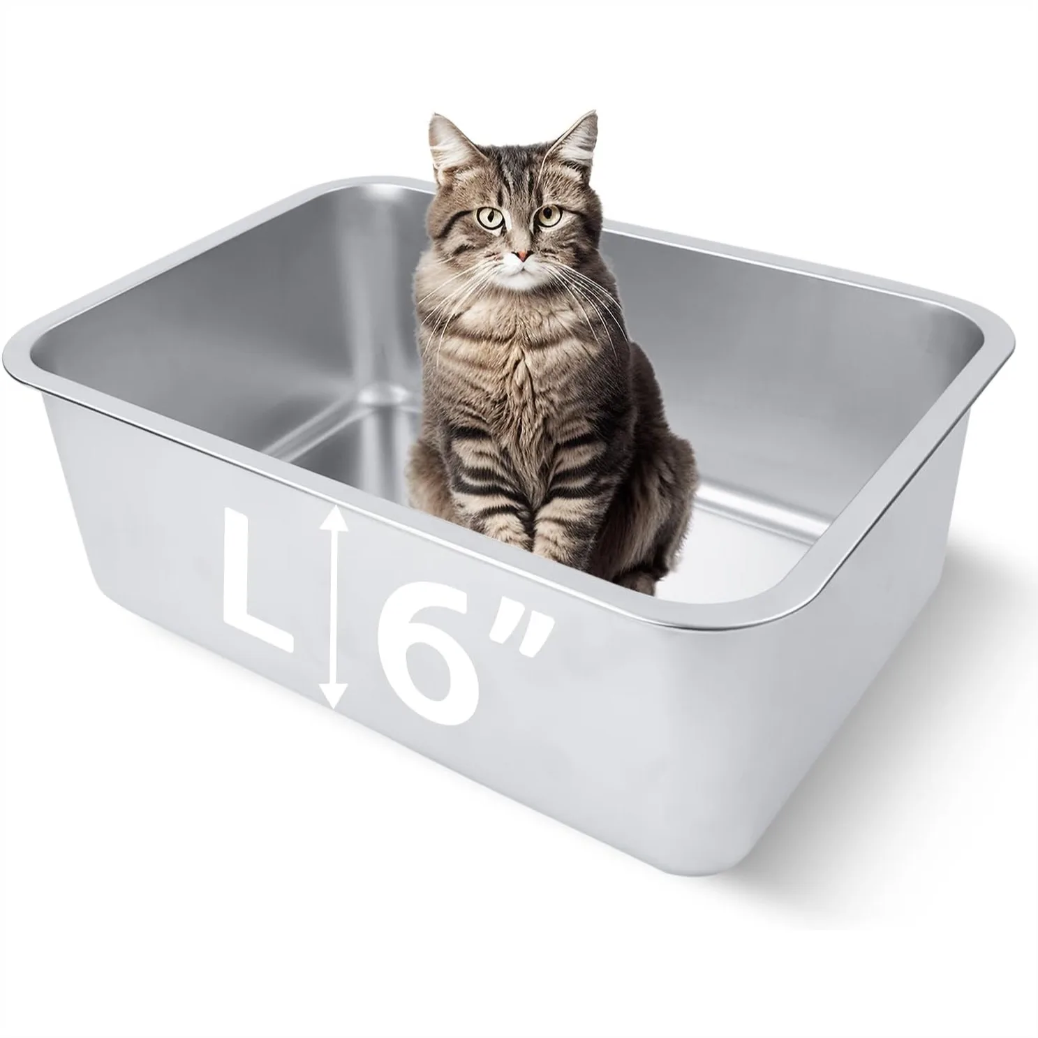 

Stainless Steel Cat Litter Box 18x14x6 in, High Side, Non Stick, Easy to Clean Metal Litter Pan for Adult Cats or Kittens