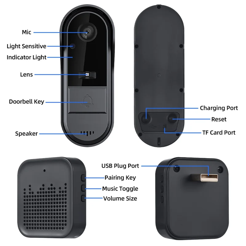 -ABPU Wireless Video Doorbell Camera With Chime Intelligent Video Bell Camera Intercom Doorbell Night Vision For Home Office