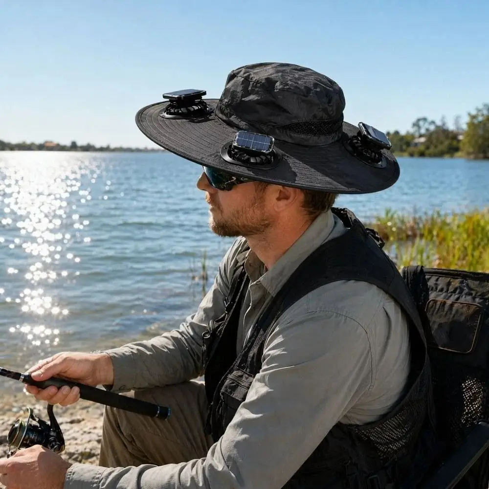 3 Fans Solar Fan Hat Breathable Strong Wind Summer Fan Visor Cap Portable Lightweight Cooling Fisherman Hat Outdoor Travel