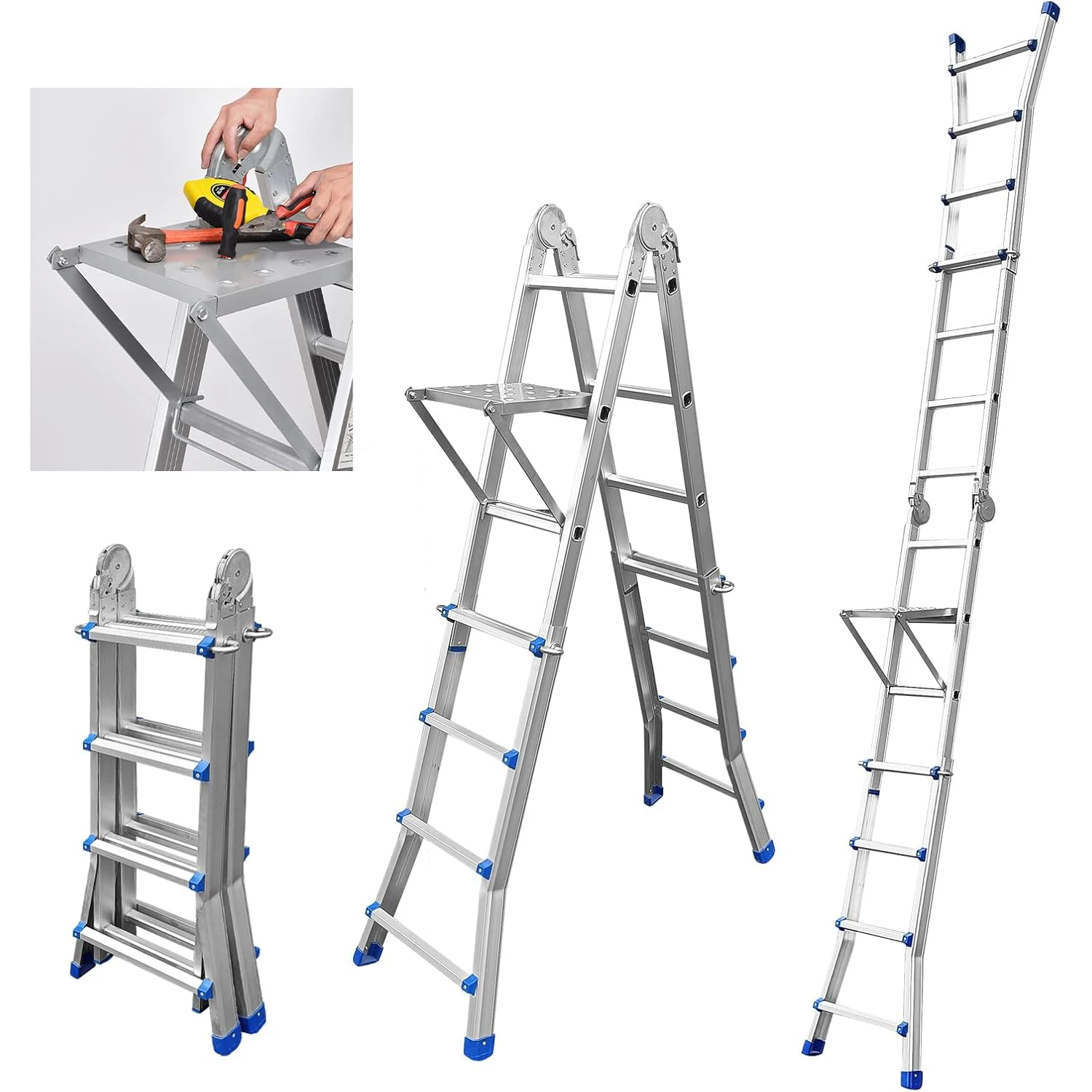 4x4 Telescopic Aluminium Ladder, Multi-Purpose Extension, Modern Design, Home Workshop Outdoor Use, Portable Lightweight
