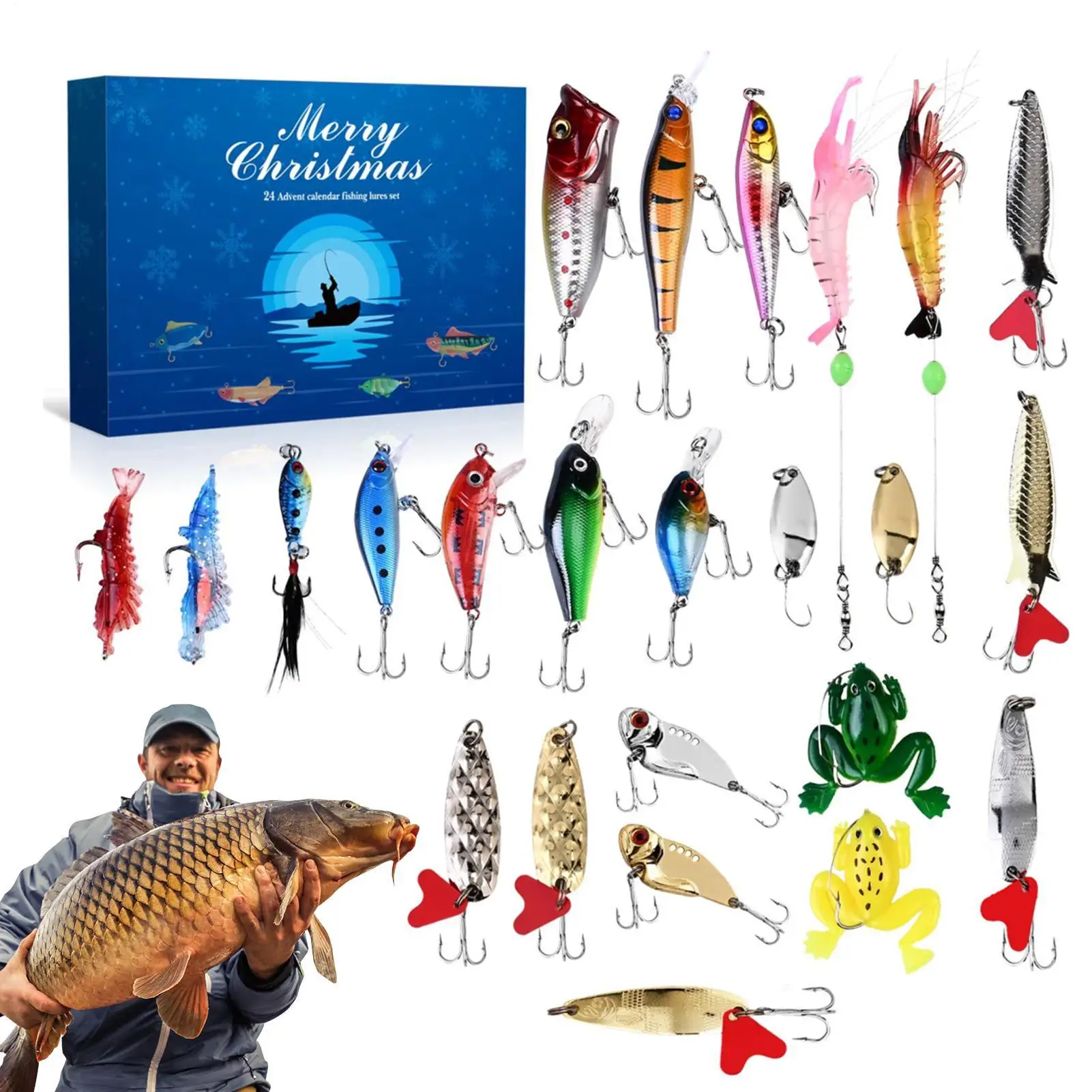 

Рождественская адвент-игрушка, 24-дневный набор рыболовных приманок, рыболовная приманка, адвент-игрушка для отца, парня, дедушки, дяди, соседки, дедушки