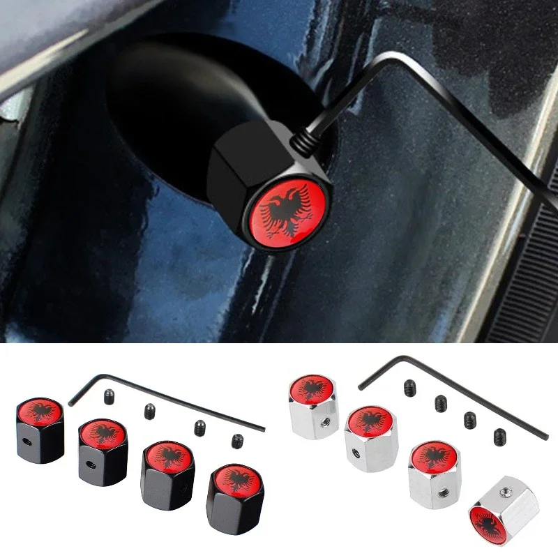 Albanian Flag Car Wheel Tire Valves Caps Anti-Theft Cover For Volkswagen Tiguan Mercedes Skoda Octavia Suzuki Honda KIA Infiniti