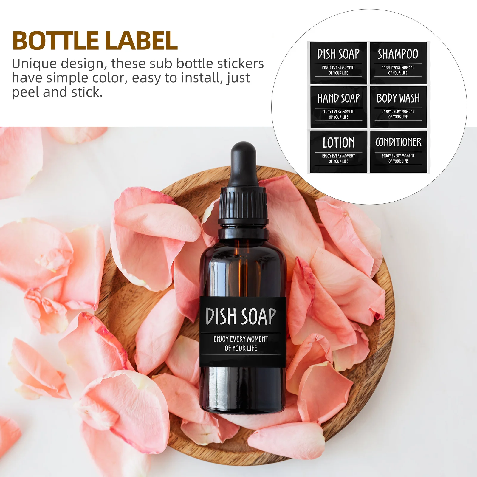 

Self Adhesive Shampoo Bottle Stickers Waterproof Label Elegant Design Bathroom Organizer Waterproof Label Sticker