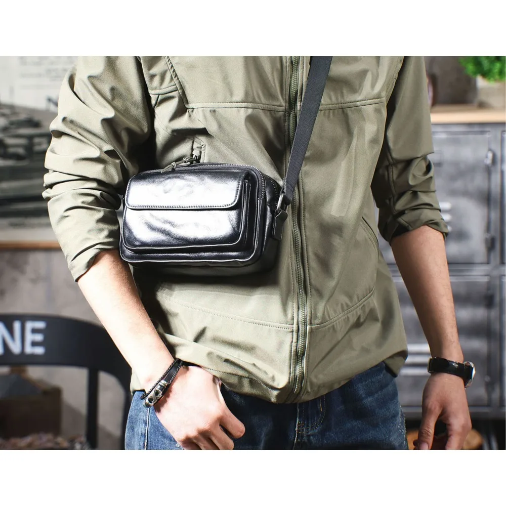 

Genuine Leather Simple Men's Shoulder Crossbody Backpack Handmade First Layer Vegetable Tanned Cowhide Mobile Phonetrendy Bag