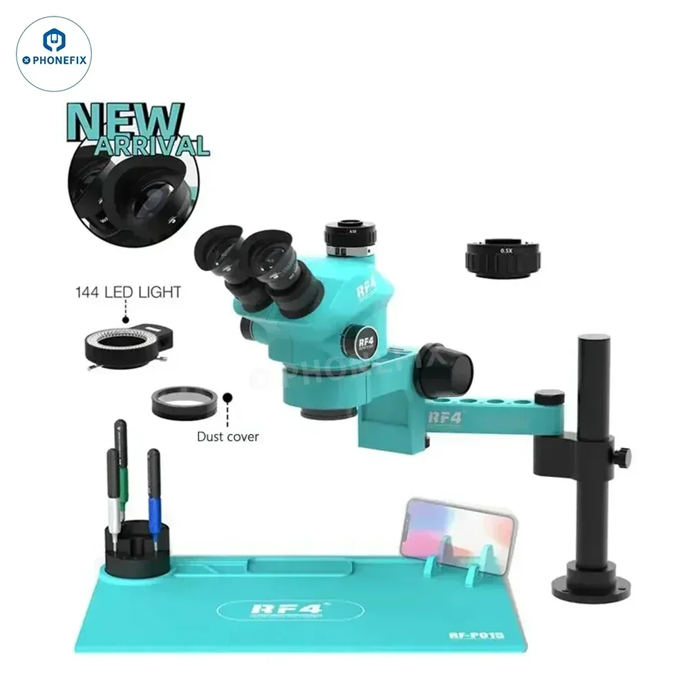 RF4 Trinocular Continuous Zoom Stereo Microscope 6 Speed Precise Locking 360 ° Rotation Adjustable Swing Arm Microscope Tool set