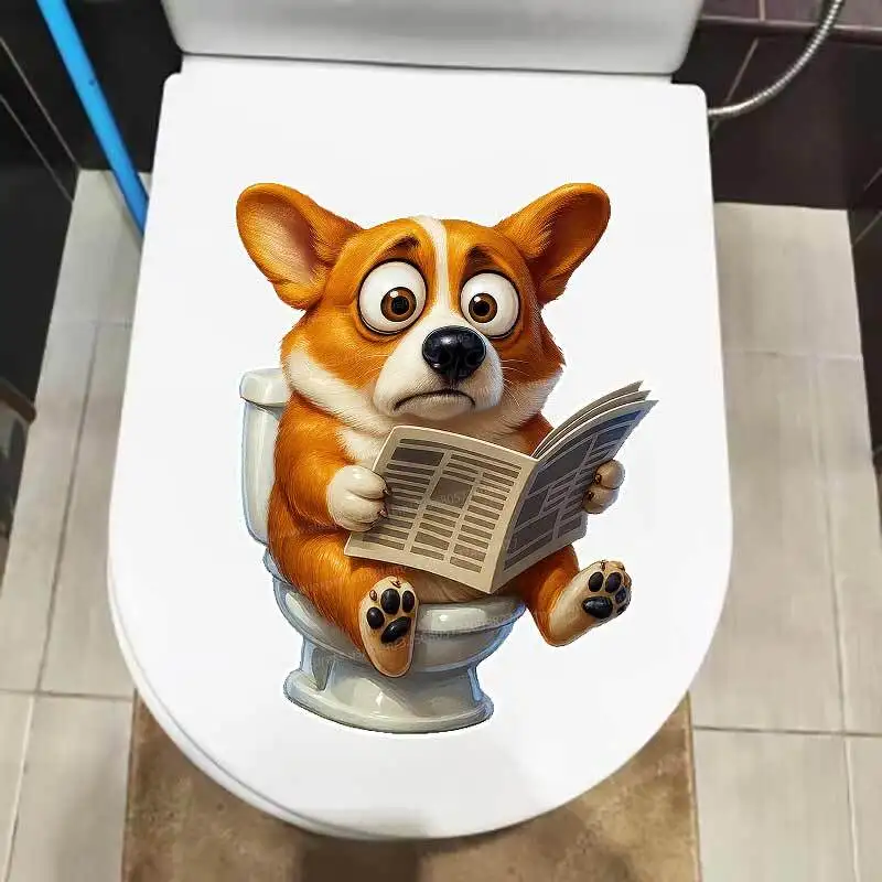 Funny Corgi Hound Wall Sticker Bathroom Toilet Decor Living Room Cabinet Refrigerator Home Decoration Decals Stickers S670