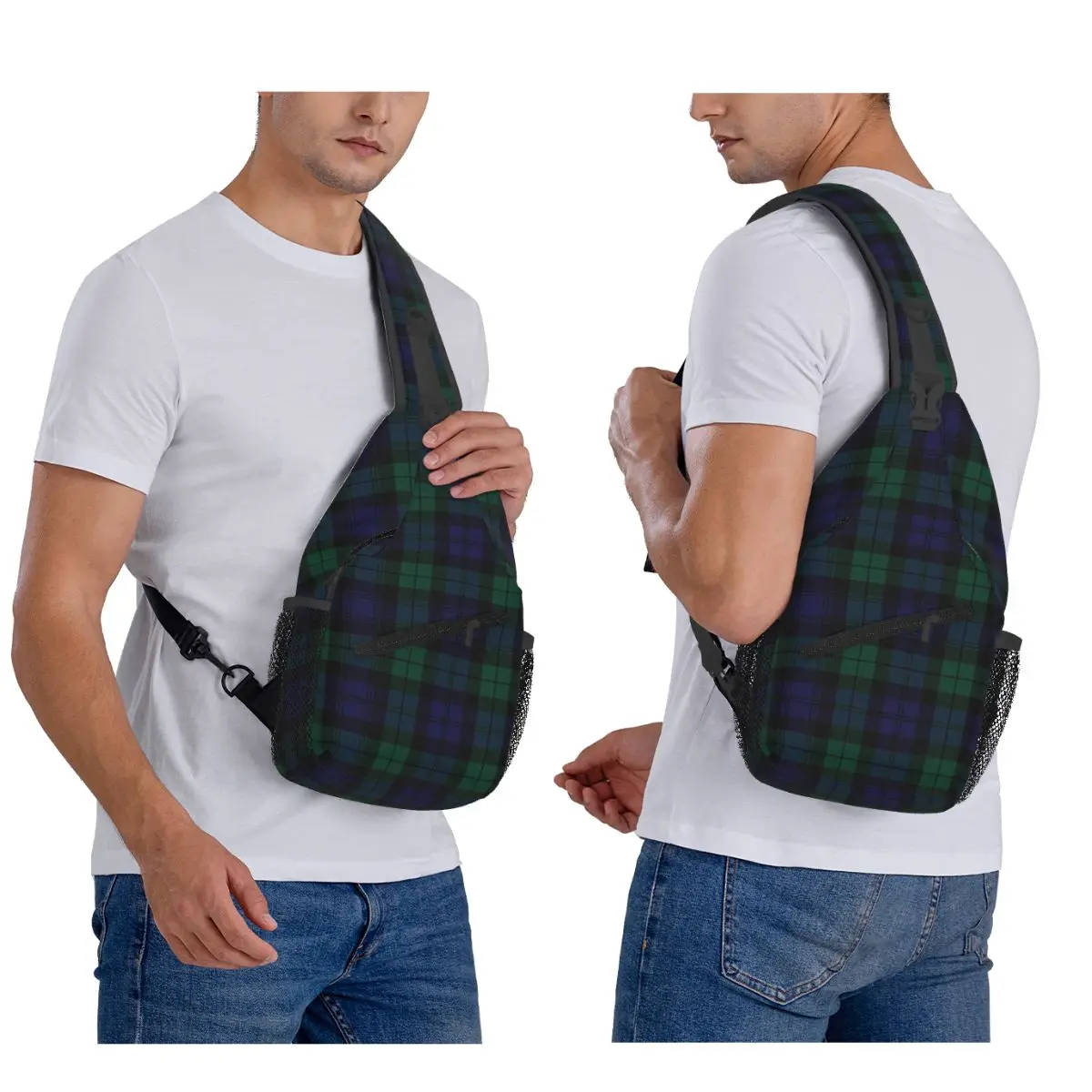 Blackwatch Tartan Modern Cute Blue And Green Plaid Chest Bag Men Sling Crossbody Backpack Chest Bag Travel Daypack Shoulder Bag
