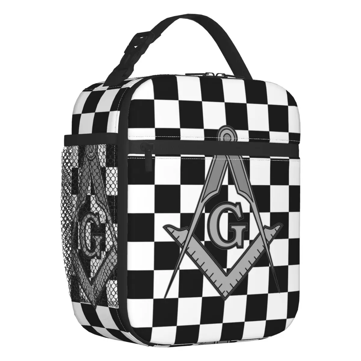 

Custom Freemason Square And Compass Masonic Lunch Bag Men Women Thermal Cooler Insulated Lunch Box for Children School