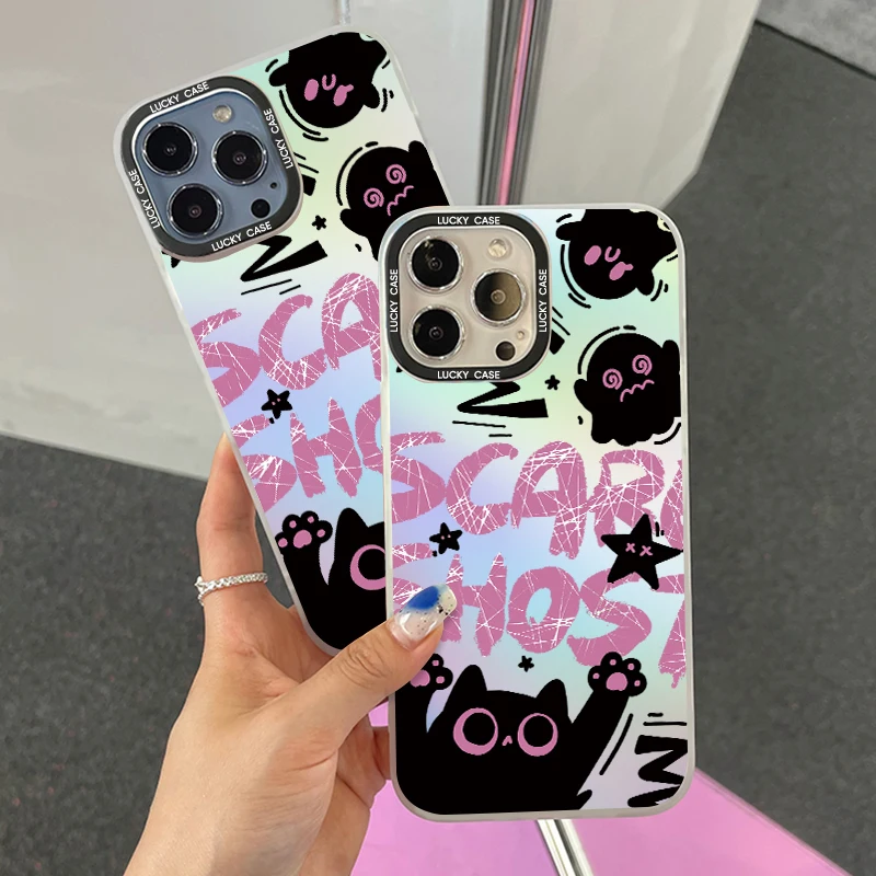 Cute Kitten Cartoon  Shockproof Gradual Discoloration Phone Case  for IPhone16 15 14 13 11 12 Pro Max 7 SE Plus Soft  Back Cover