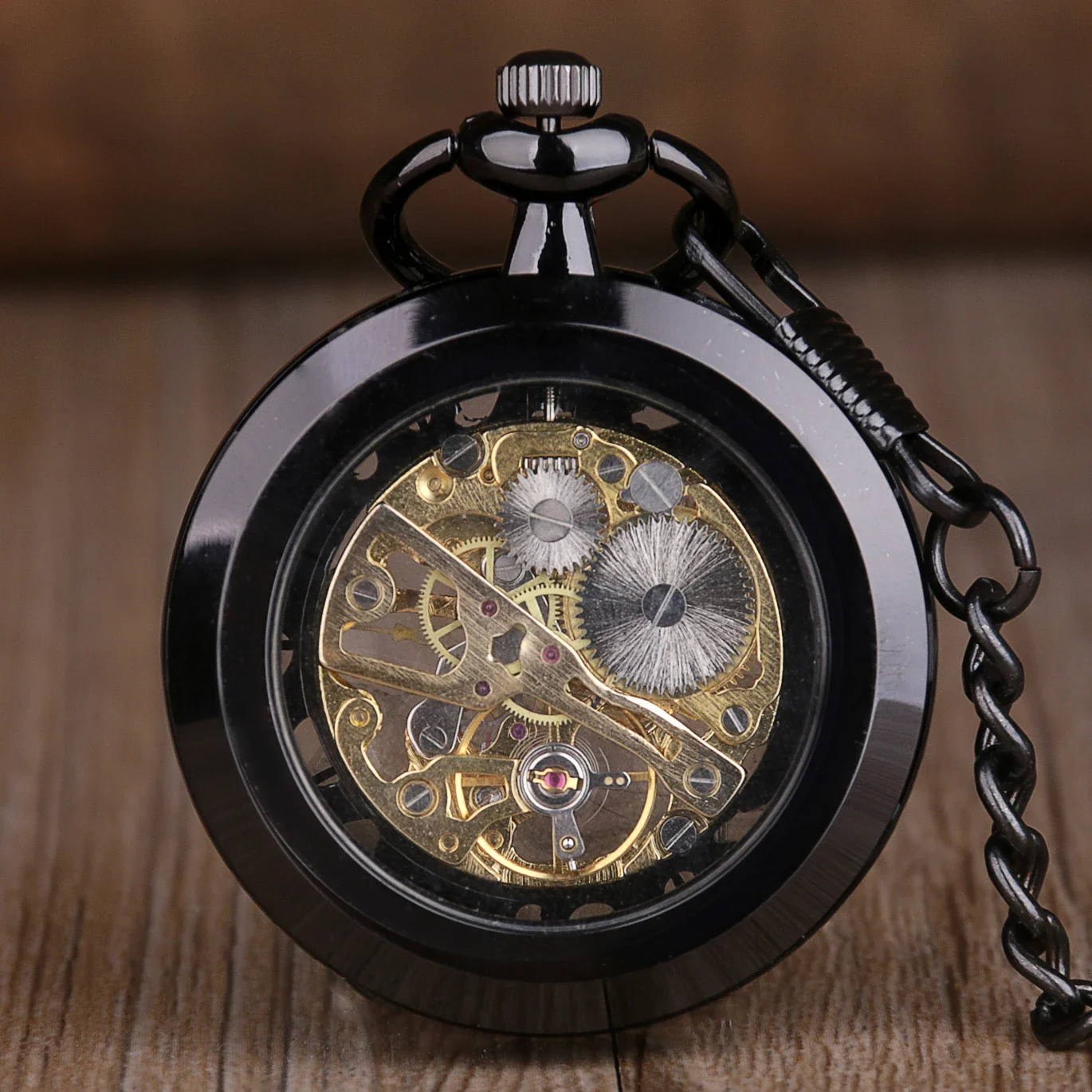 Reloj de bolsillo mecánico clásico sin tapa negro/plateado para hombres y mujeres Steampunk antiguo Retro cuerda a mano Fob reloj