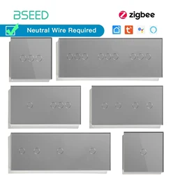 BSEED Zigbee Touch Switch Series Wall Smart Light Switches Blue LED Backlight Glass Sensor Screen Tuya APP Switches EU Standard