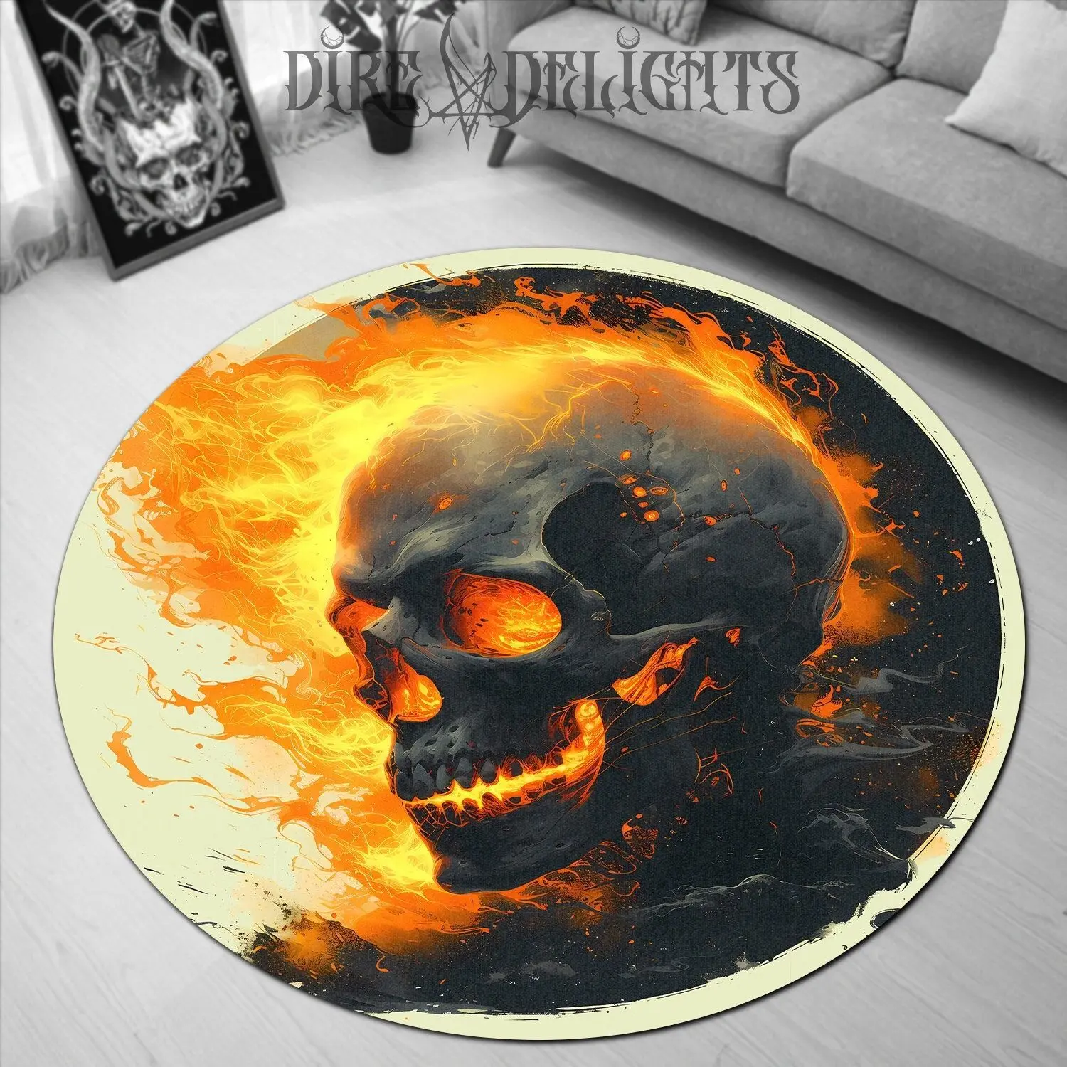 Skeleton Fire Pit Skeleton Printed Carpet Weird Decorative Circular Door Mat Living Room Bedroom Horror Home Decor Carpet