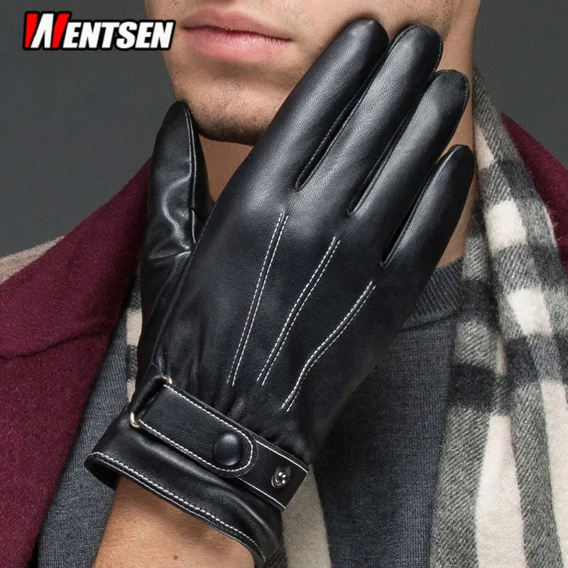 

Leather Gloves Men's Warm with Velvet Thickened Korean Style Driving and Riding Electric Car Fashion Touch Screen Washing Leathe