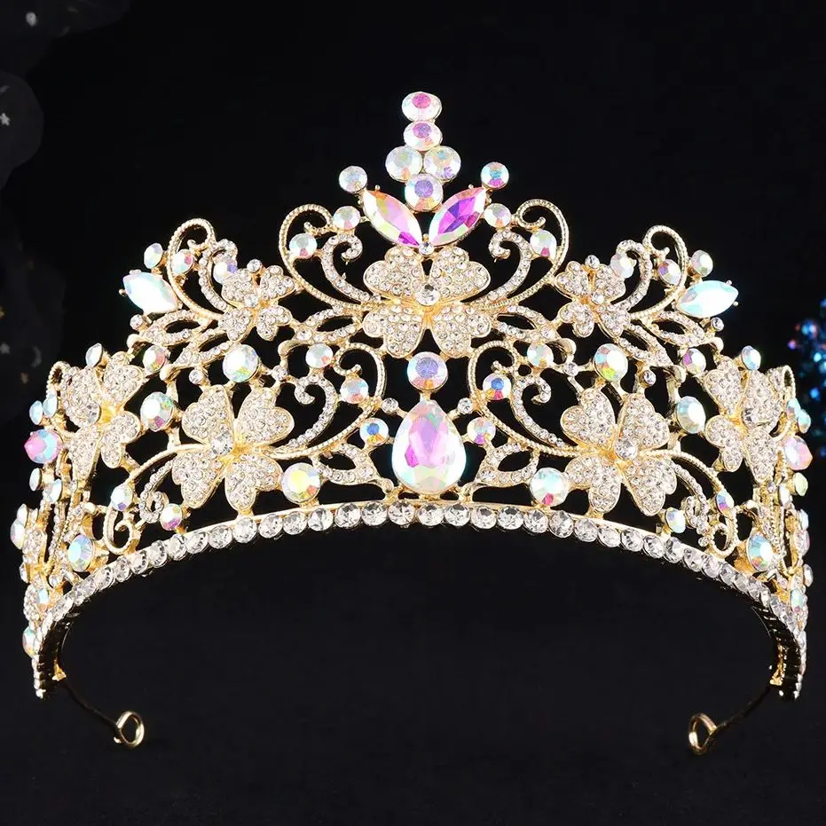 

DIEZI 15 Colors Luxury Flower AB Rhinestone Crystal Tiara For Women Wedding Party Elegant Bridal Bride Crown Hair Accessories