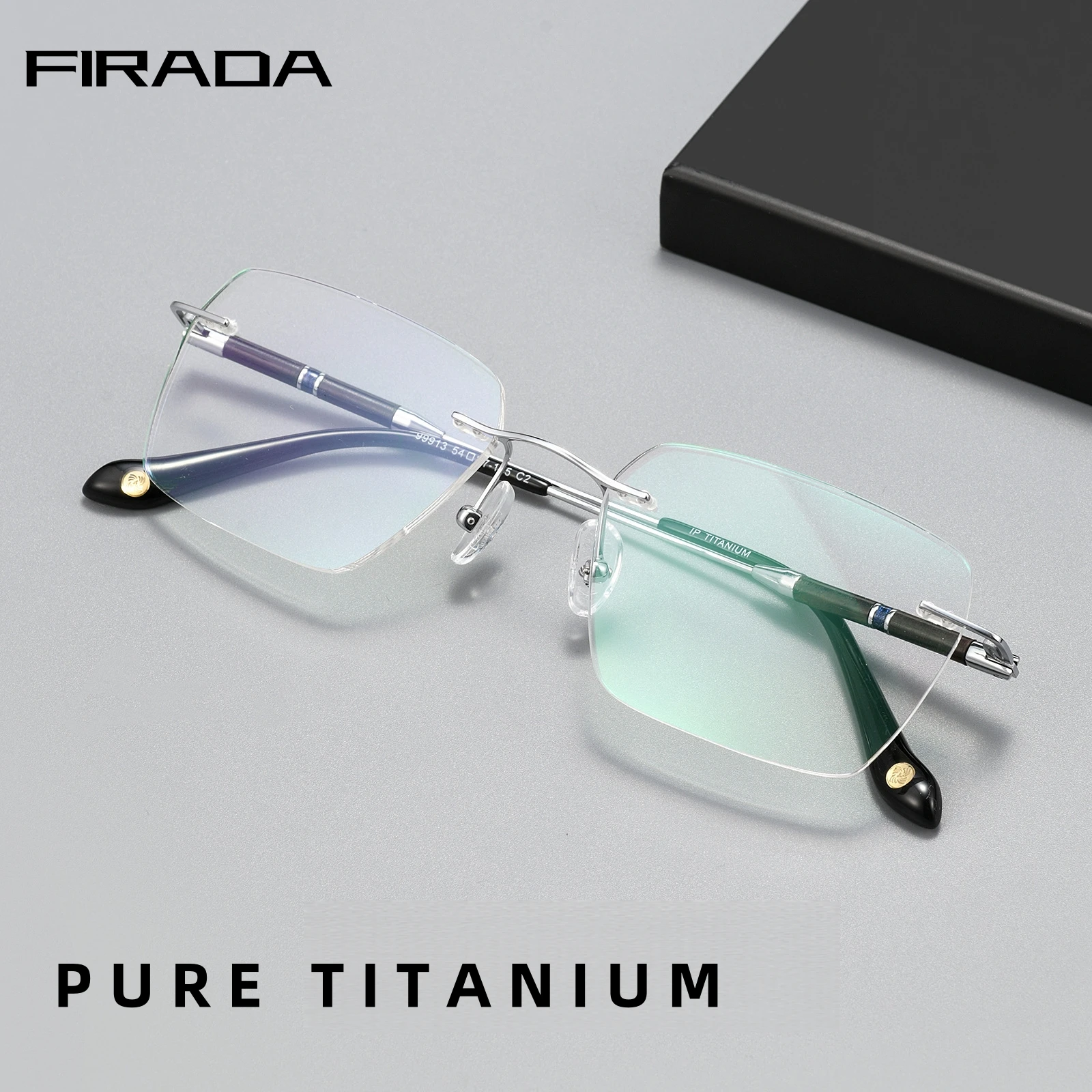 

Модные удобные очки FIRADA, ультралегкие очки в стиле ретро из чистого титана, роскошные квадратные безрамные очки для мужчин 99913CN