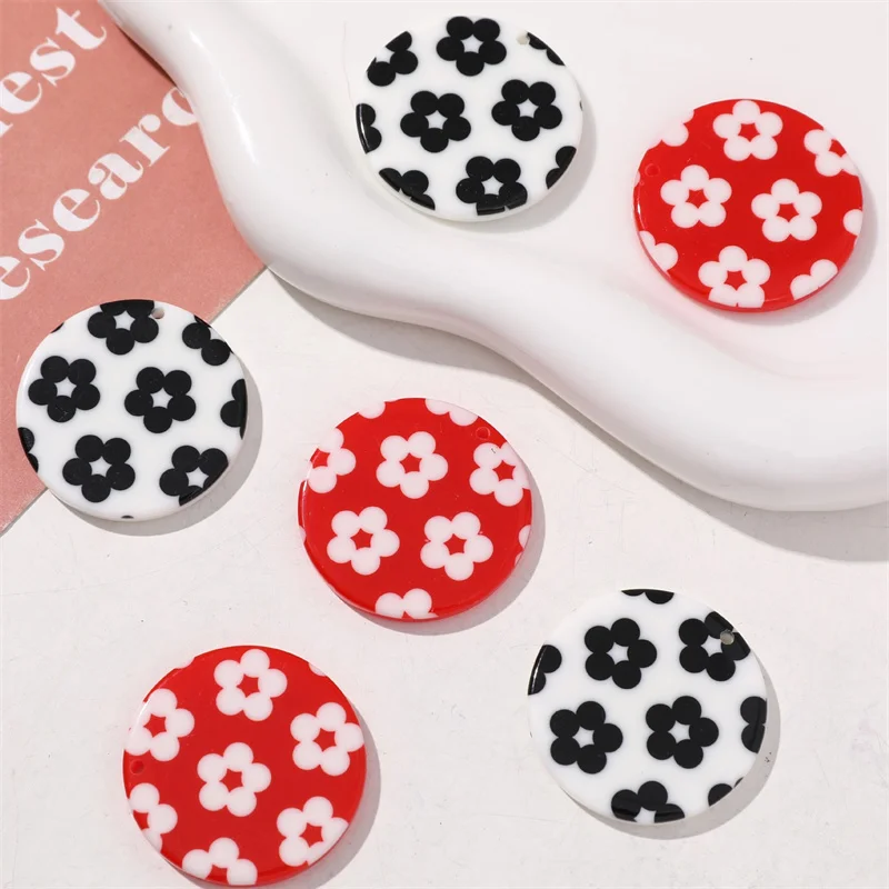 

Wholesale 50pcs/lot color flowers pattern print geometry rounds shape resin beads diy jewelry pendant accessory