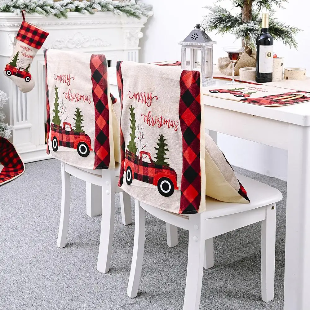 クリスマスデコレーションチェック柄車クリスマスツリーチェアカバー家の装飾椅子クッションクリエイティブお祭りシーズン用品