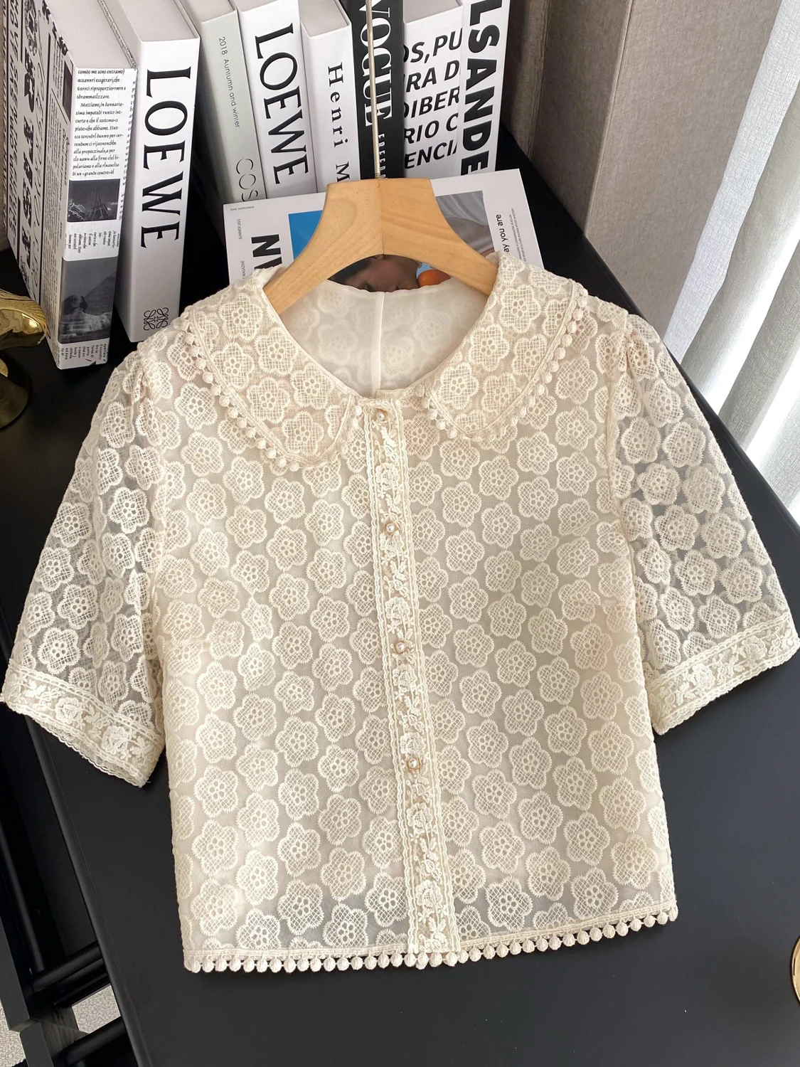 Ele Colletto per bambola ricamato ort Sve irt Top estivo versatile e versatile da donna Coreano Sle Loose Fit Pendolarismo