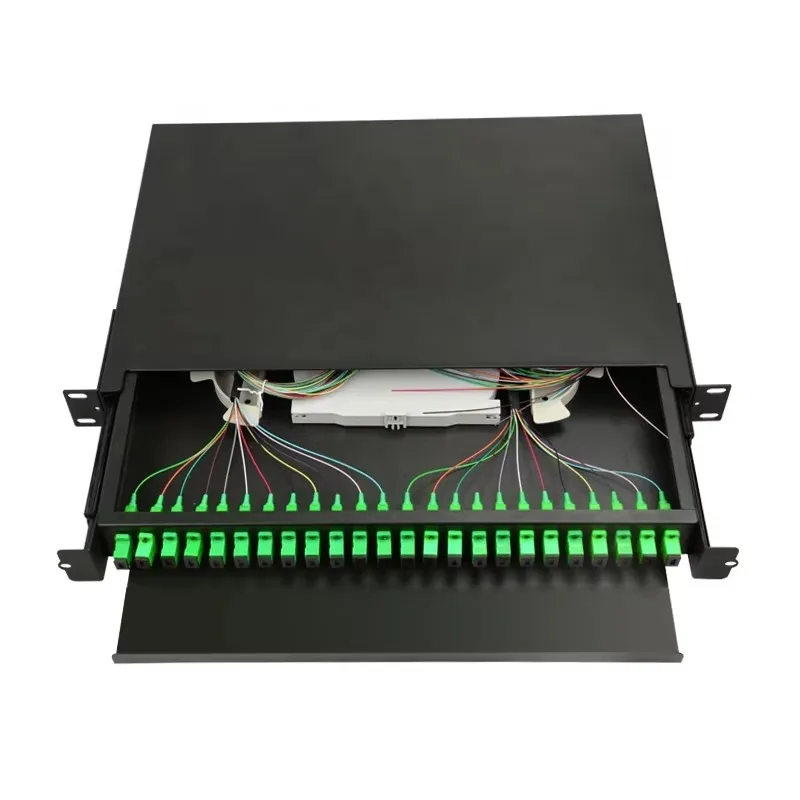 SC APC 24 Core Drawer Type Terminal Box 1U 19'' Sliding Type Rack mount Fiber Optic 24 Port Patch Panel