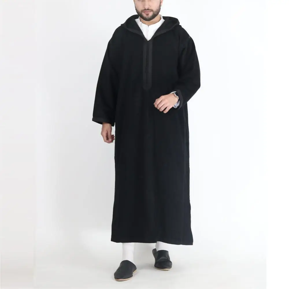 2026 New Arabic-style Long Hooded Shirt Men's Muslim Robe
