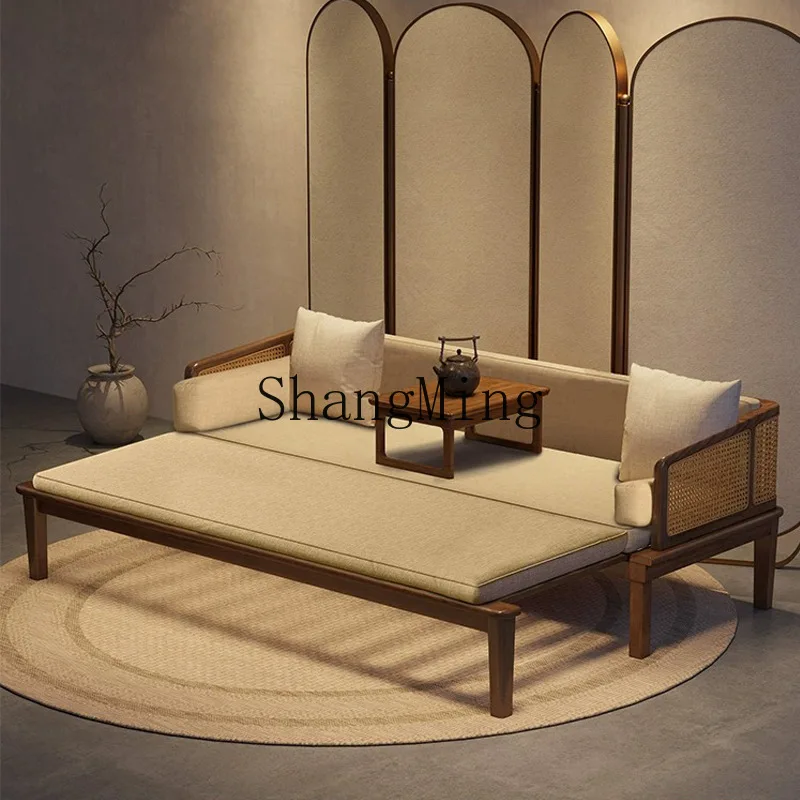 

ZYY new Chinese rattan solid wood sofa bed push-pull home living room retractable dual-purpose sofa