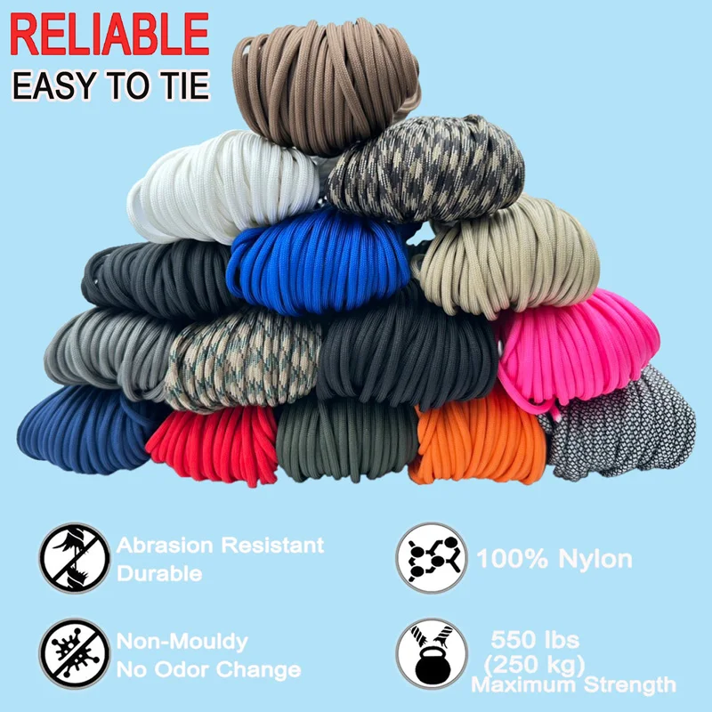 Neue Farben 100FT 31M Hochwertiges Paracord 550 Typ III 7-Strang Mehrfarbiges Seil für Wandern Camping DIY Handgemachtes Seil Großhandel – Detail 9