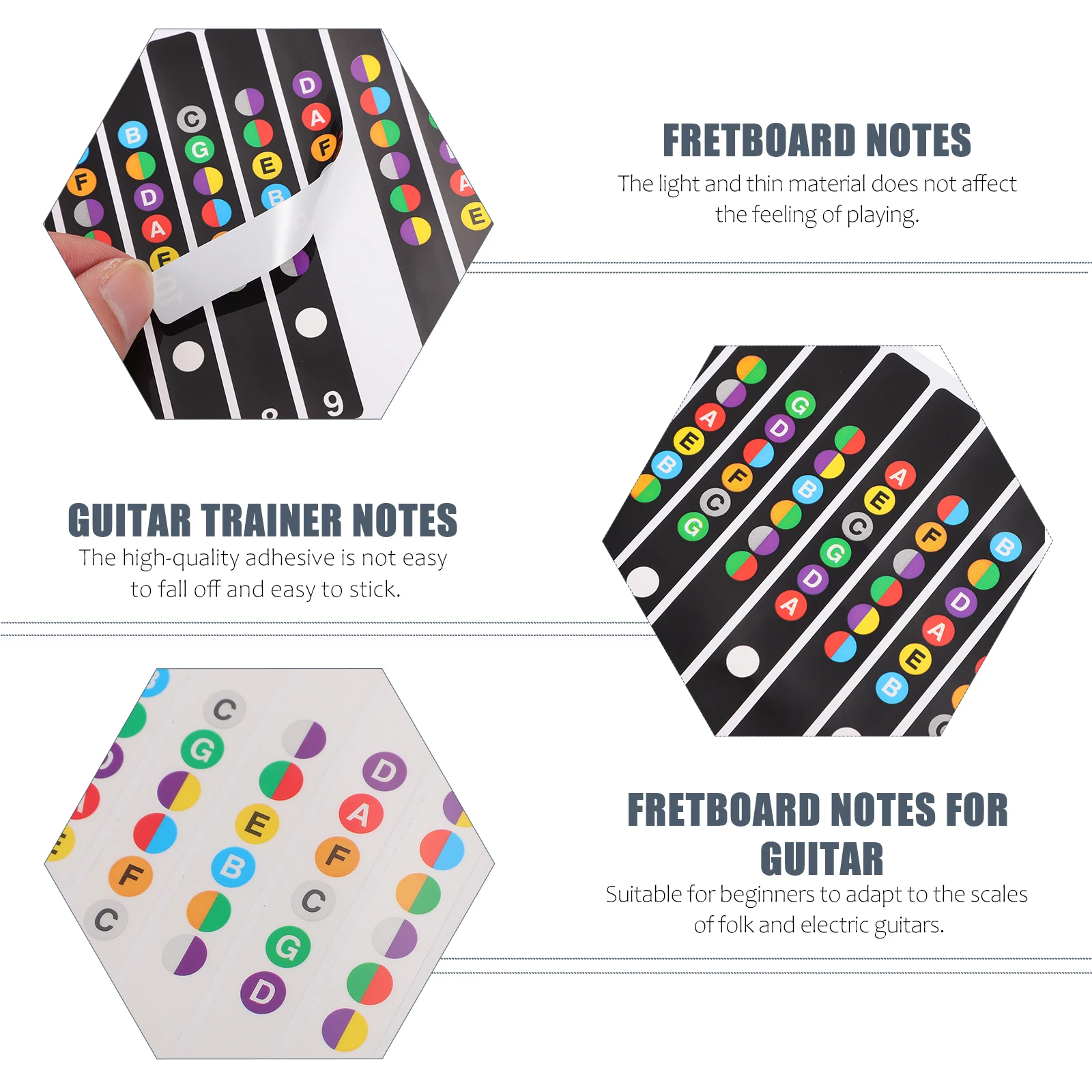 6 قطع من ملصقات مذكرة لوحة أصابع الجيتار من مادة PVC ملصقات لوحة الفريتس مقاومة للماء ومضادة للتعرق وسهلة الاستخدام مقياس تدريب الجيتار