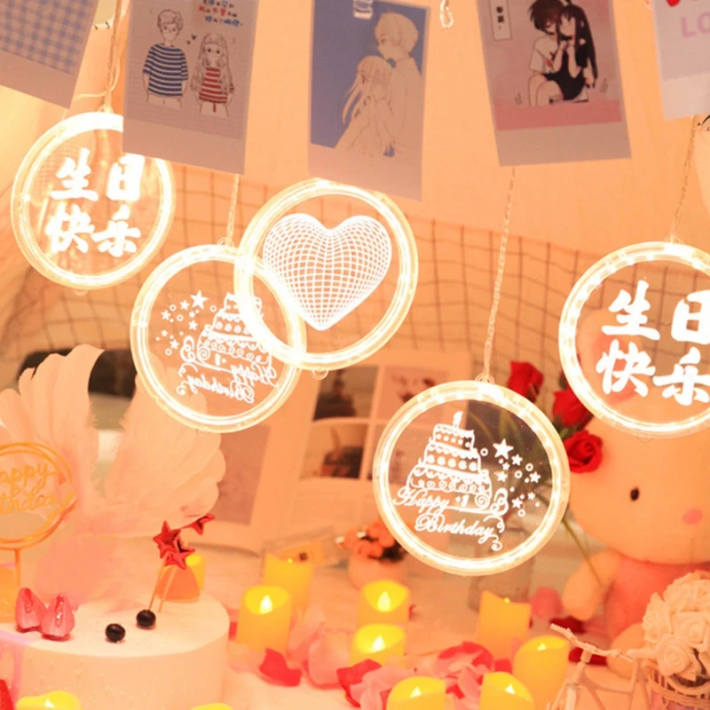 Linternas LED colgantes para ventana, luces de feliz cumpleaños, promoción