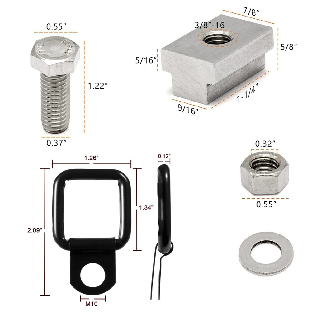 

1 Set Heavy Duty T-Slot Nut D-Ring Tie Down Anchor For Truck Bed Deck Rails Trailers Flatbeds Cargo Fastening T-Nuts Table Slot