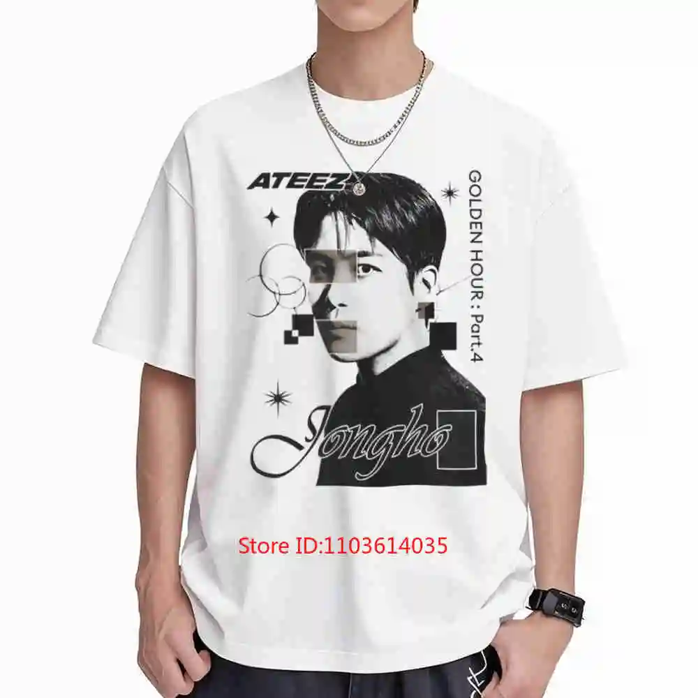 Retro Jongho Ateez Golden Hour Part 4 In Your Fantasy World Tour 2026 Kpop Short Sleeve Tee 100% Cotton T-Shirt
