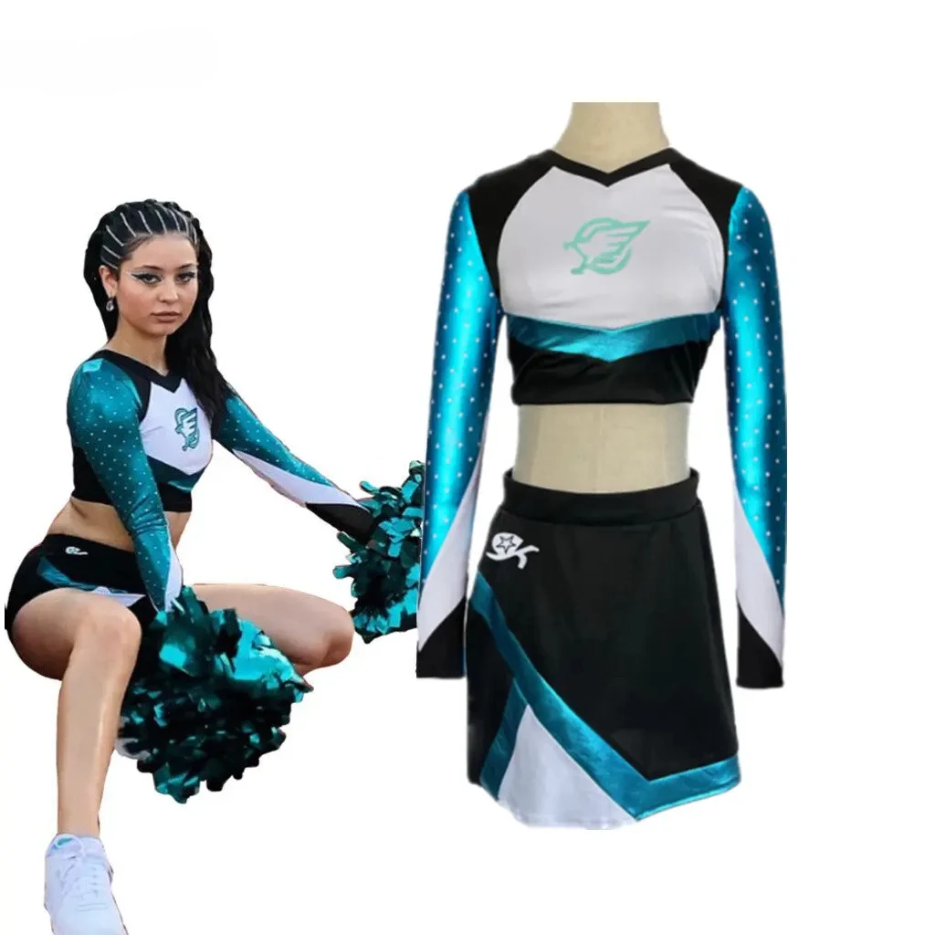 Uniforme de líder de torcida maddy roupa manga longa colheita superior com mini saia conjunto traje de líder de torcida feminino do ensino médio