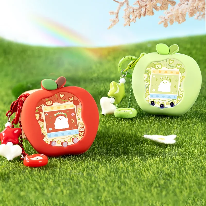 حافظة حماية من السيليكون من Tamagotchi Uni Smart Uni Pet Machine باللون الأخضر والأحمر Apple Uni مع أوراق لوحة وسلاسل المفاتيح وهدايا عيد الميلاد