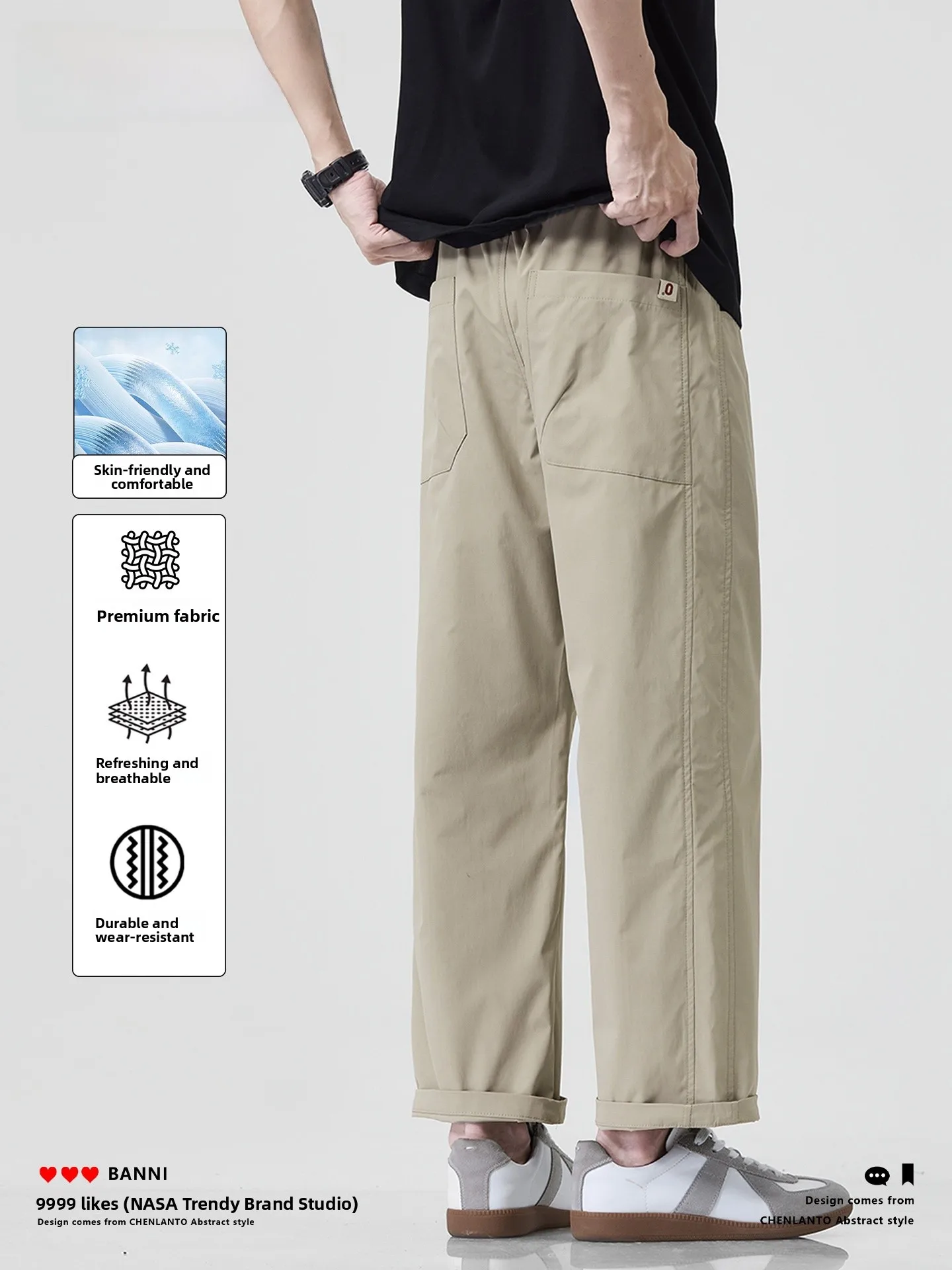 

Men's Ice Silk Straight Leg Pants Summer Thin Loose Fit Qui Dry Sport Workwear Casual Long Trousers Faionable Trendy Sle