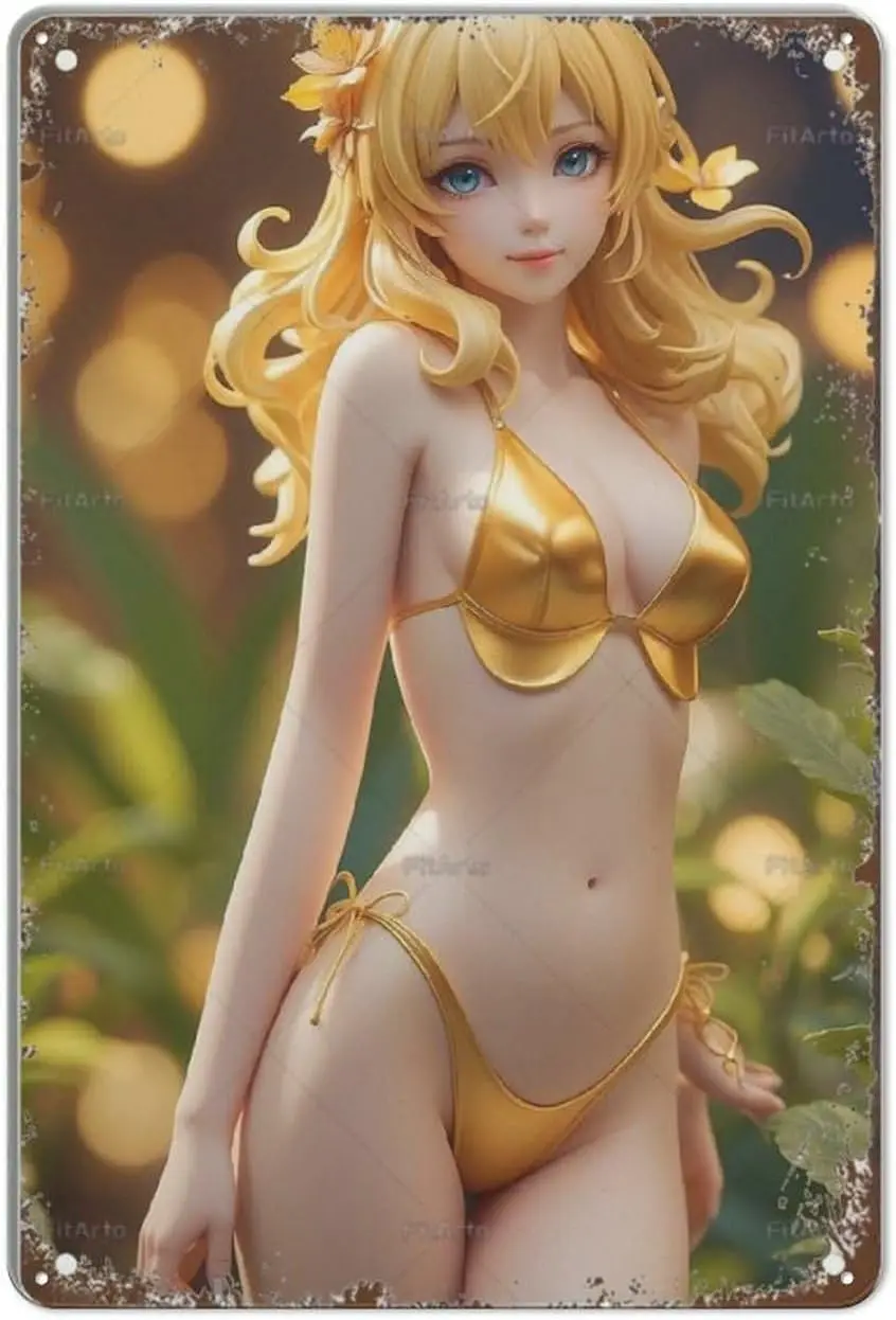 Pin Up Girl Anime Beautiful Funny Vintage Tin Sign Metal Wall Decor For Bedroom Plaques Poster Home Family Lovers Gift Retr