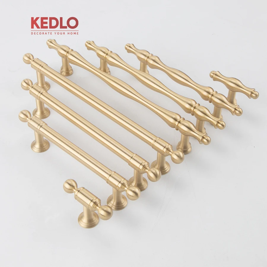 KEDLO European style light luxury solid brass long Pull kitchen cabinet drawer brushed brass handle