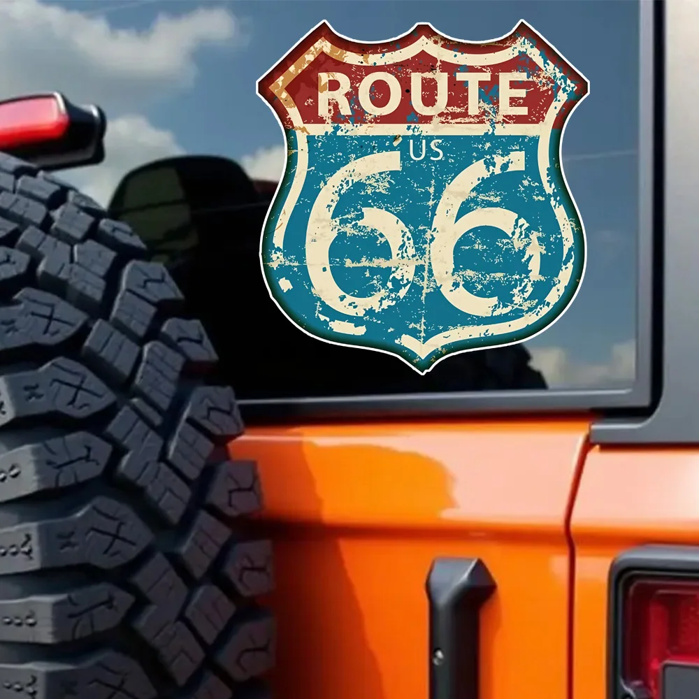 2-Pack 12x13cm, Route 66 Road Self-Adhesive Vinyl Decal, Used for Car Windows, Bumper, Laptops, Windows, Glass, Walls, And More