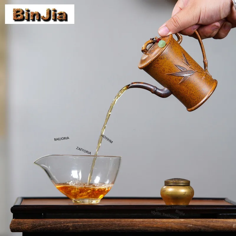 160ml Ancient Yixing Purple Clay Teapots Handmade Bamboo Knot Pot Raw Ore Section Mud Kettle With Filter Zisha Tea Set Services