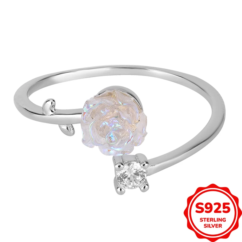 

Fashionable and Versatile Authentic S925 Silver Open Rose Women's Engagement Proposal Ring