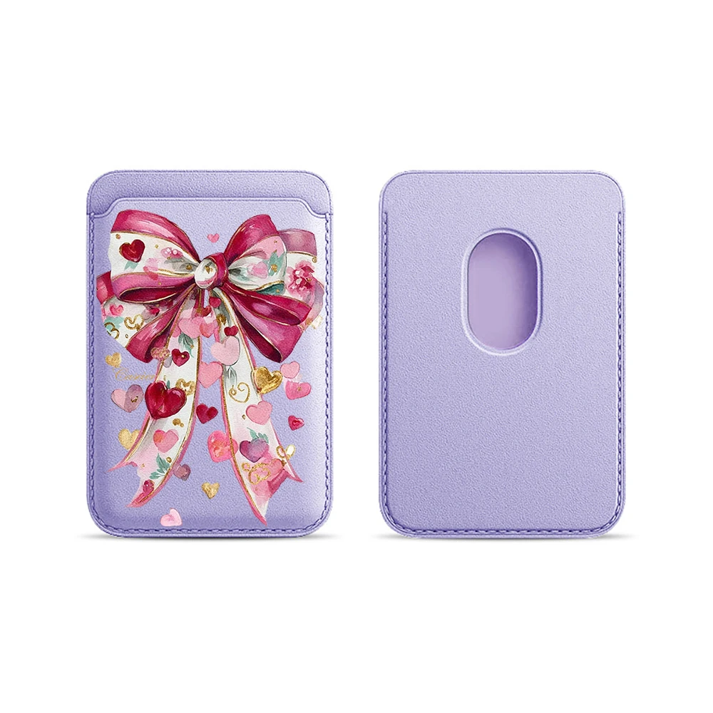 Coquet Rosa Schleife Leder-Kartenetui Handyhülle Kartenhalter Geeignet für alle iPhone-Hüllen Magsafe Magnetische Karten-Handy-Rückentasche – Detail 8