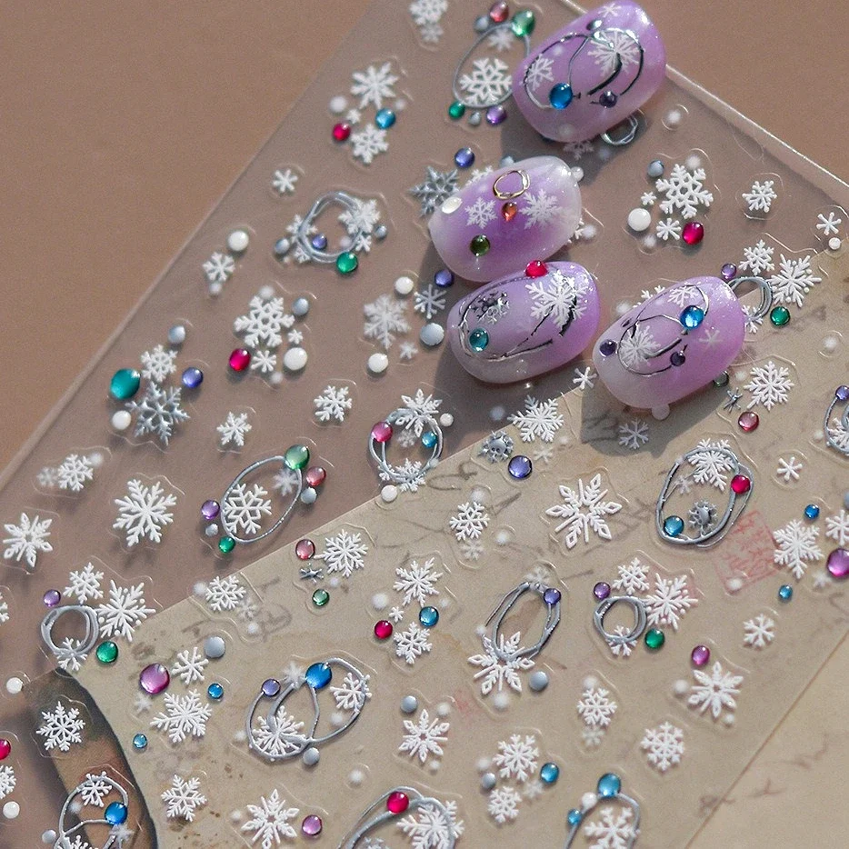 Halo teinture flocons de neige hiver bonhomme de neige lignes d'arbre de noël boule de gelée étoile chat wapiti pomme coeur nœud papillon Nail Art autocollants décalcomanies