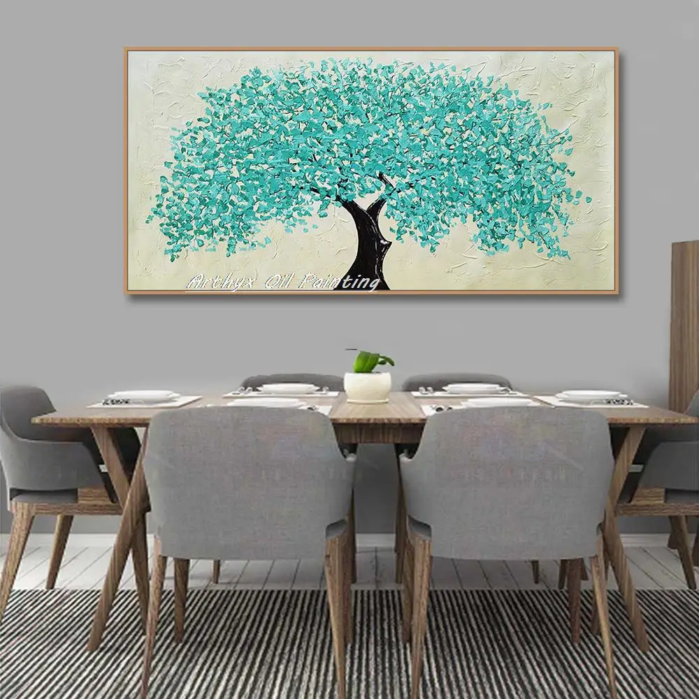 Arthyx Hand Painted Texture Tree Oil Painting On Canvas,Modern Abstract Flowers Wall Art,Picture For Living Room,Home Decoration