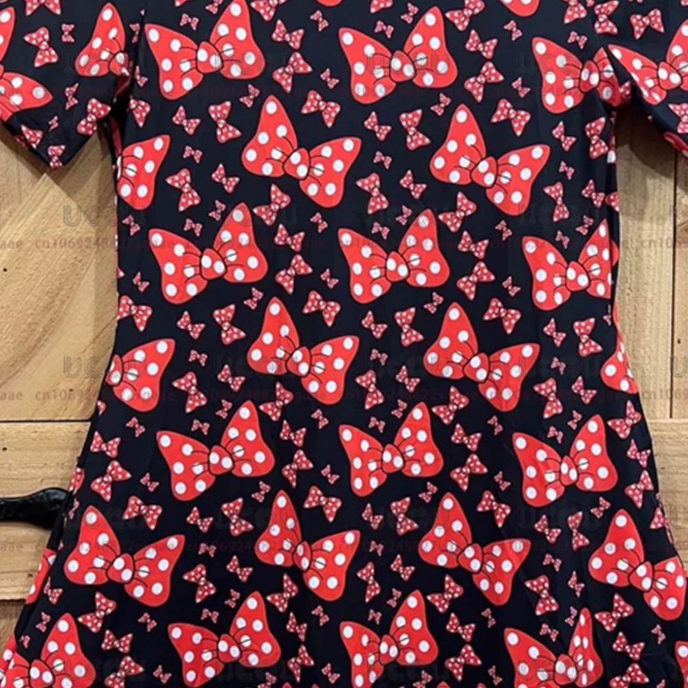 2025 ديزني ميني ماوس الأحمر البولكا نقطة القوس طباعة فستان أسود قصير الأكمام تنورة النساء الفتيات هدية Y2k الملابس تي شيرت جديد #3