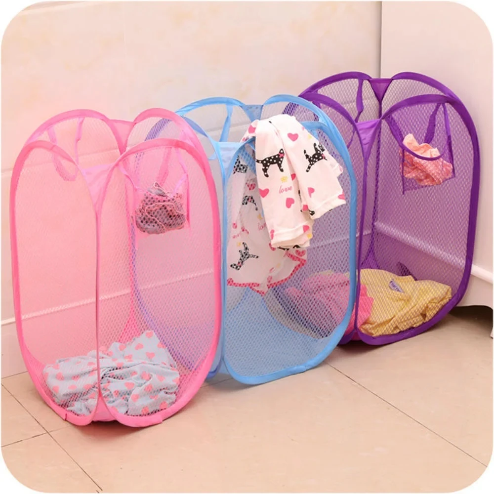 Folding Household Laundry Storage Basket Mesh Dirty Clothes Storage BasketToy Storage Bag Household Storage Bucket