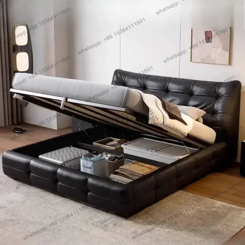 LJY Postmodern Modern Frame Bed Waterproof Black Large Bedframe Bases Double Bed Frames European Letto Matrimoniale Trendy Furni