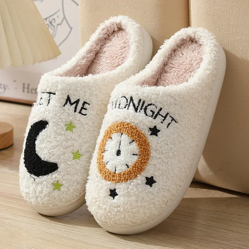 2024 New Women Slippers Winter Moon Clock Cotton Slippers Women's Home Couple Indoor Warm Comfort Slippers Chanclas Mujer