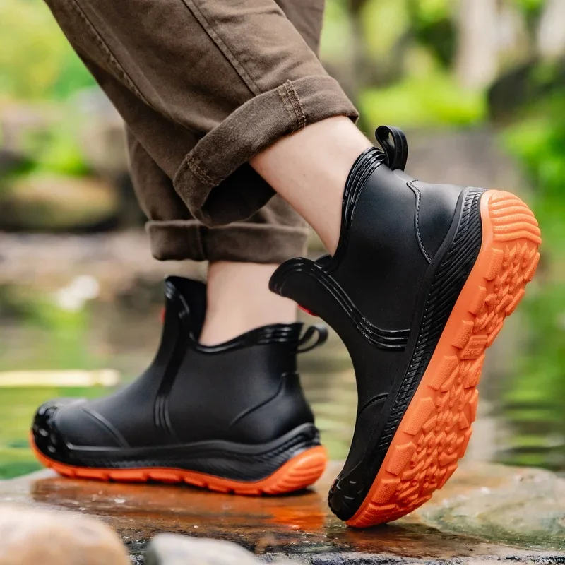 Men Lightweight Waterproof Ankle Rain Boots Fashion Non Slip Work Shoes Outdoor Car Wash Garden Boots Size 39-44