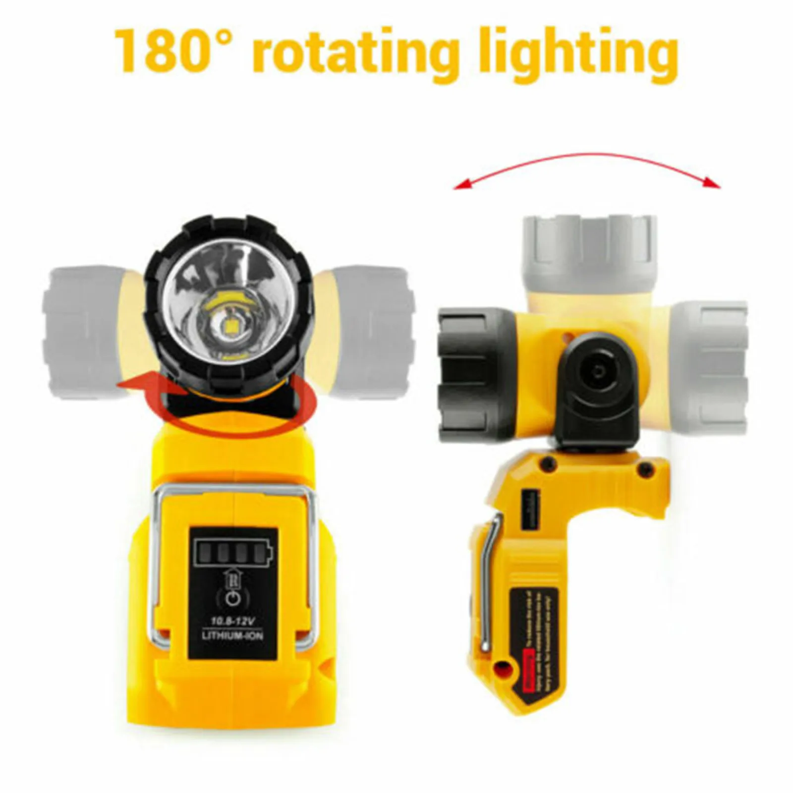 For DeWalt Rotatable Head Small Flashlight Handheld LED Work Light Adapter With USB Charger For DeWalt 10.8V-12V Li-Ion Battery